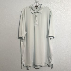 Peter Millar Summer Comfort White Blue Halford Stripe Polo Shirt Mens XL Stretch